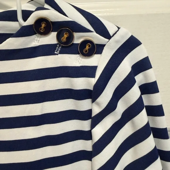 J. McLaughlin Wavesong Striped Print 3/4 Sleeve Button Shoulder Tee Shirt - Picture 3 of 4